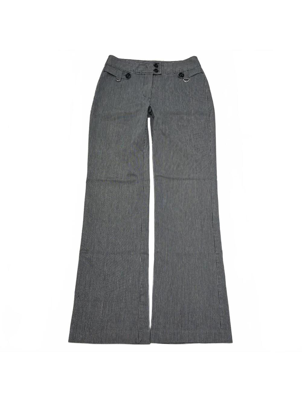 Sz 4 Y2K Black & White Pinstripe Low/ Mid Rise Flare Trousers Buttons Details